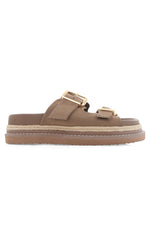Billini - Alder Slides with Hardware Buckle in Fawn Suede