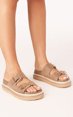 Billini - Alder Slides with Hardware Buckle in Fawn Suede