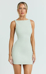 Bindi Boat Neck Bodycon Mini Dress in Sage
