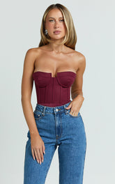 Brigitte Bodysuit - Sweetheart Paneled Bodysuit in Wine