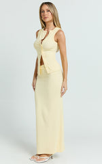 Brittany Two Piece Top and Skirt Set - Ribbed Midi Skirt Set in Yellow