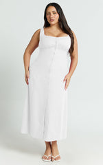 Cameron Midi Dress - Button Front Tie Back Dress in White