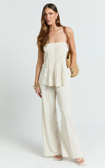 Carli Two Piece Top and Pants Set - Cotton Tube Pant Set in Cream