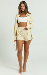 Chaemay Shorts - High Waisted A-Line Boxer Shorts in Lemon Stripe