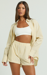 Chaemay Shorts - High Waisted A-Line Boxer Shorts in Lemon Stripe