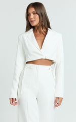 Chantelle Jacket - Crop Long Sleeve Jacket with Hardware Buckle in White