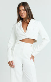 Chantelle Jacket - Crop Long Sleeve Jacket with Hardware Buckle in White