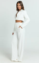Chantelle Jacket - Crop Long Sleeve Jacket with Hardware Buckle in White