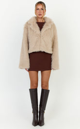 Charisse Coat - Oversized Crop Faux Fur Coat in Light Brown