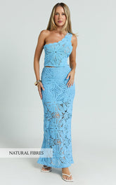 Charlene Maxi Skirt - Crochet Fit And Flare Skirt in Blue