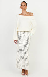 Charlotte Maxi Skirt - Polka Dot Skirt in White & Black Polka Dots