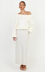 Charlotte Maxi Skirt - Polka Dot Skirt in White & Black Polka Dots