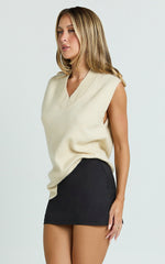 Chenelle Top - Sleeveless Knit Sweater Vest in Stone