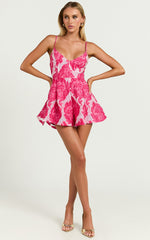 Ciara Playsuit - Strappy Plunge Flare Leg Playsuit in Pink