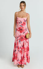 Claudia Maxi Dress - Floral Cowl Neck Godet Dress in Pink Floral