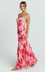 Claudia Maxi Dress - Floral Cowl Neck Godet Dress in Pink Floral