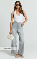 Cole Jeans - High Waist Relaxed Wide Leg Recycled Denim Jeans in Grey