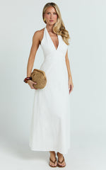 Connor Midi Dress - Halter Neck Tie Back Dress in White