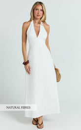 Connor Midi Dress - Halter Neck Tie Back Dress in White