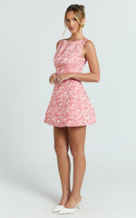 Courtney Mini Dress - Boat Neck Fit and Flare Dress in Pink