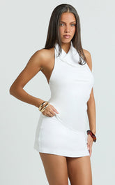 Robilyn Top - Linen Look Halter Top in White
