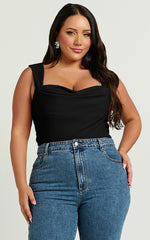 Donna Top - Cowl Neck Corset Top in Black