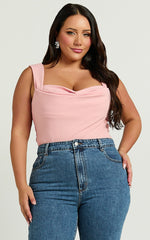 Donna Top - Cowl Neck Corset Top in Pale Pink