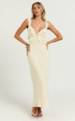 Dahlia Midi Dress - Ruffle Details Slip Dress in Lemon