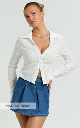 Dahlia Top - Long Sleeve Fitted Shirt in White