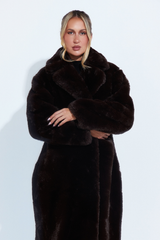 Dana Coat - Longline Faux Fur Coat in Chocolate