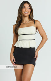 Danbury Top - Strappy Peplum Crop Top in Cream