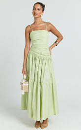 Dani Midi Dress - Asymmetrical Ruched Waisted in Sage