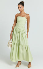 Dani Midi Dress - Asymmetrical Ruched Waisted in Sage