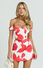 Darcy Mini Skirt - Structured Printed Tulip Skirt in Bouquet Di Fiori
