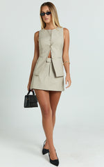 Desi Top - Longline Crew Neck Vest Top in Oatmeal