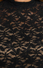 Dexter Mini Dress - Lace Frill Sleeve High Neck Dress in Black