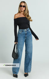 Diana Jeans - Mid Rise Wide Leg Barrel Recycled Denim Jeans in Dark Blue Wash