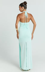Dixie Maxi Dress - Plunge Halter Low Back Dress in Mint