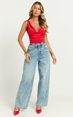 Doris Top - Cowl Neck Crop Top in Red