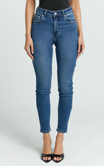 Duffy Jeans - High Waisted Super Stretch Skinny Denim Jeans in Dark Blue Wash