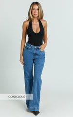 Ebony Jeans - Mid Rise Wide Leg Recycled Denim Jeans in Dark Blue Wash