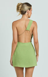 Eliana Mini Dress - Chain Back Slip Dress in Green