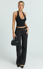 Elliot Pants - Mid Rise Pinstripe Bootleg Pants in Black Pinstripe