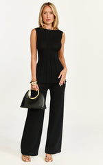 Elodie Two Piece Set - Rib Knit Top and Pant Set in Black