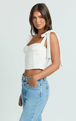 Elsa Top - Tie Shoulder Ruched Bust Bias Cut Top in Ivory