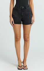 Erin Shorts - High Rise Denim Shorts in Washed Black
