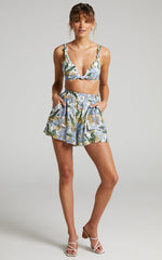 Amalie The Label - Linen Estella Elastic Waist Relaxed Shorts in Iris Floral