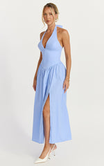 Etta Midi Dress - Plunge Fit And Flare Dress in Cornflower Blue