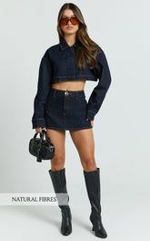 Fabia Skort - Denim Mid Rise Skort in Raw Denim Wash