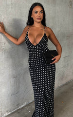 Quincy Maxi Dress - Satin Slip Dress in Black Polka Dot